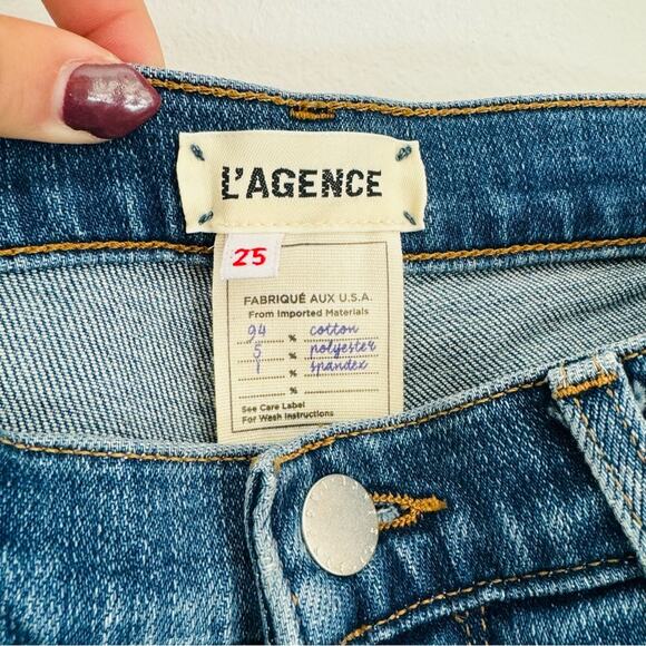 NEW L’AGENCE REVOLVE Shane Mid Rise Blue Wash Slouchy Straight Leg Denim Jean 25 - Picture 3 of 13
